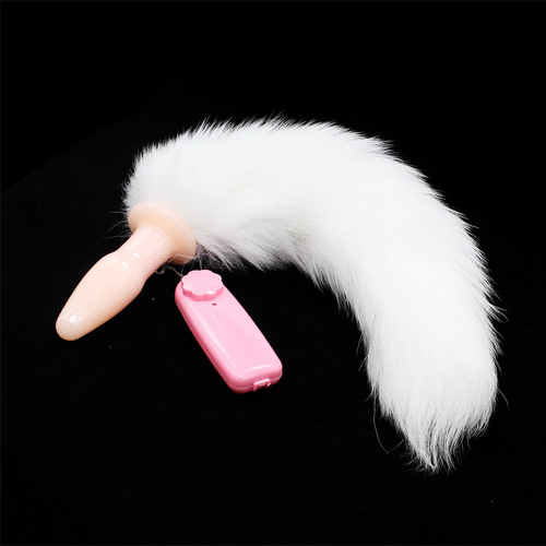 Feather toy vibrating anal plug, sex toy, silicone female backcourt appliance, flesh-colored real fur fox tail for couples