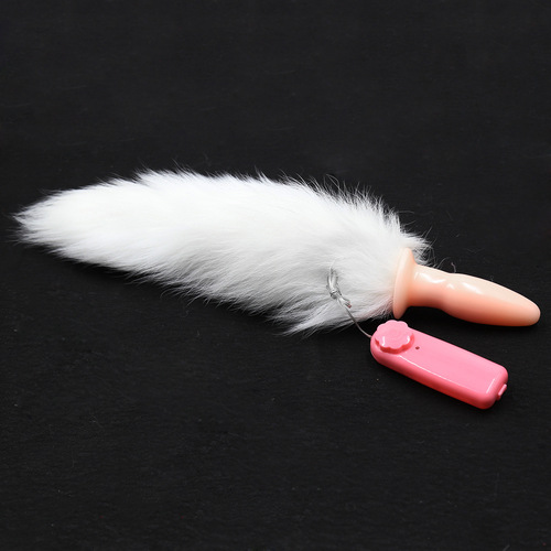 Feather toy vibrating anal plug, sex toy, silicone female backcourt appliance, flesh-colored real fur fox tail for couples