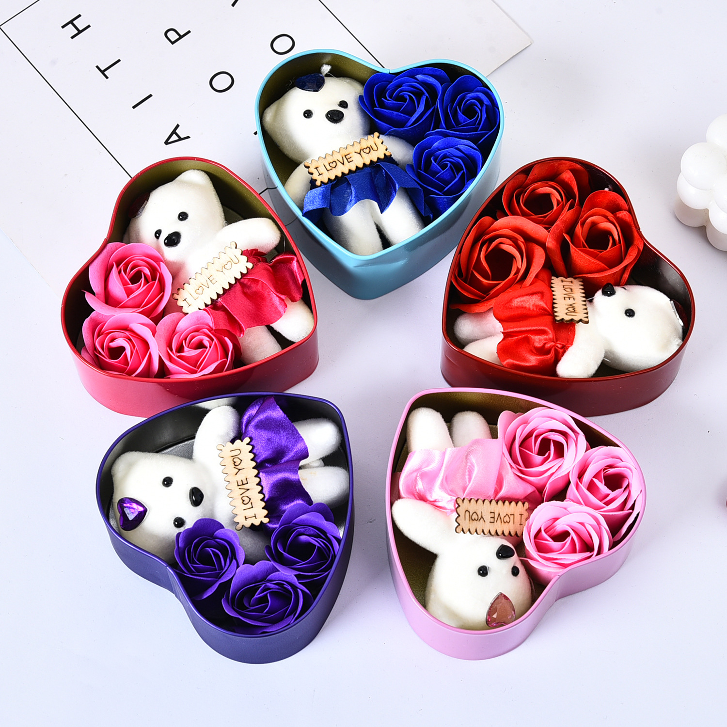 Heart-shaped Iron Box Scented Soap Flower Mother's Day Gift Everlasting Flower Artificial Rose Foreign Trade Flower Bouquet Gift Creative Wedding Celebration