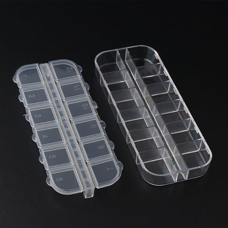 Factory Direct nail dried flower jewelry box cover 12 grid long diamond box nail drill sub-packaging empty box transparent