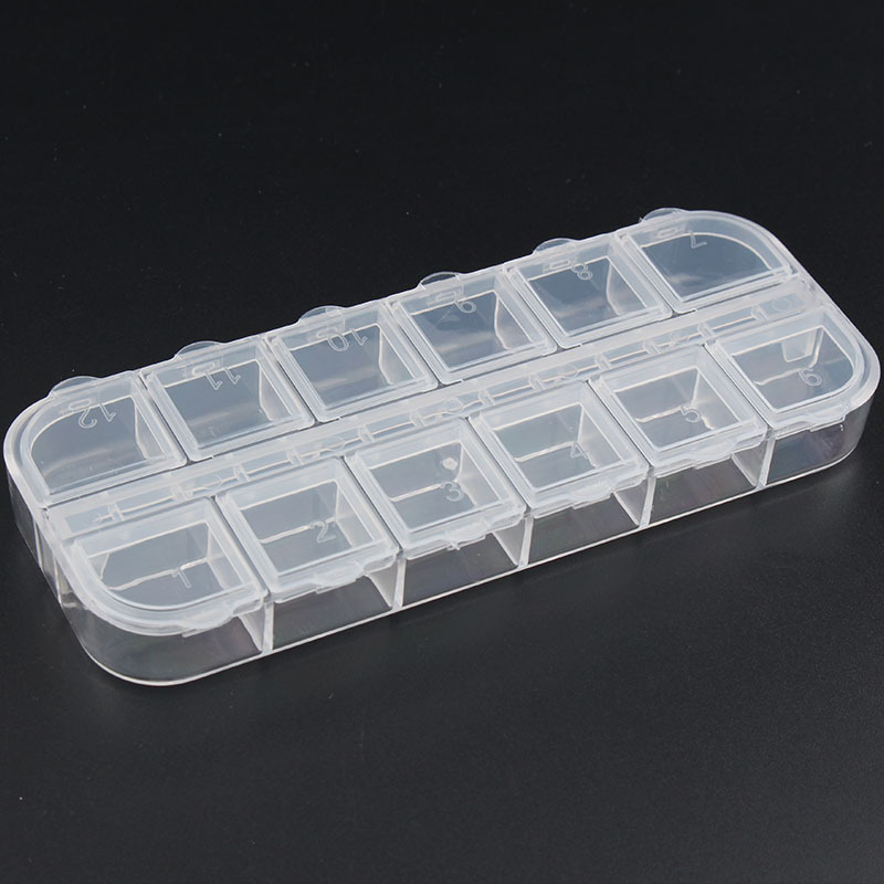 Fábrica directa clavo seco flor joyería caja cubierta 12 rejilla larga diamante caja clavo taladro sub-embalaje caja vacía transparente