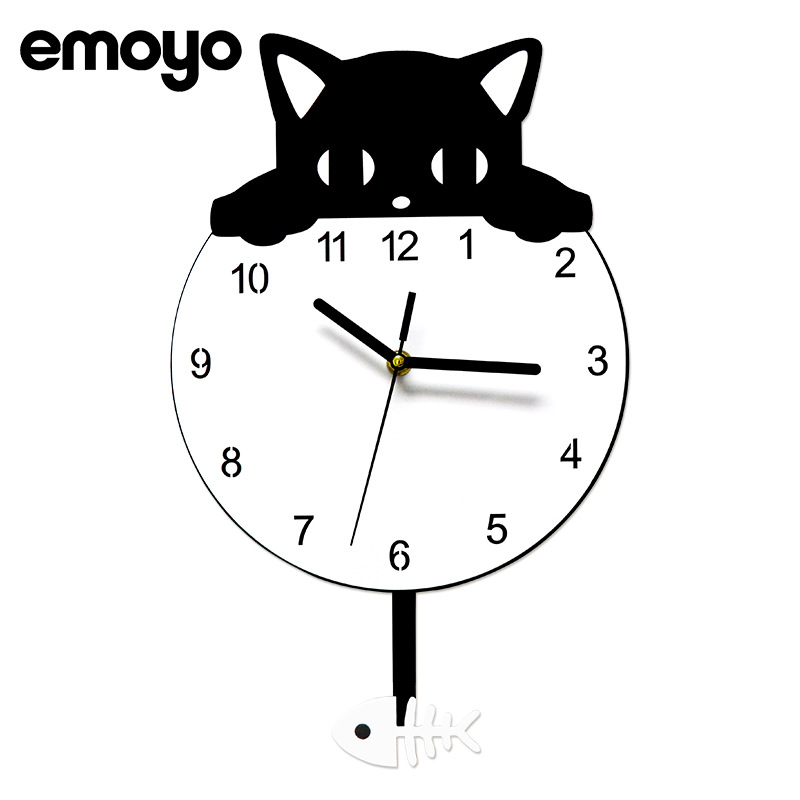 Moderno minimalista creativo habitación de los niños swing Reloj de pared sala de estar hogar decorativo reloj mudo pared gato Reloj de pared