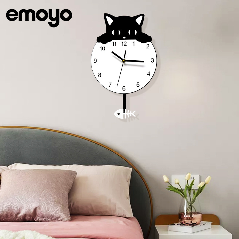 Moderno minimalista creativo habitación de los niños swing Reloj de pared sala de estar hogar decorativo reloj mudo pared gato Reloj de pared