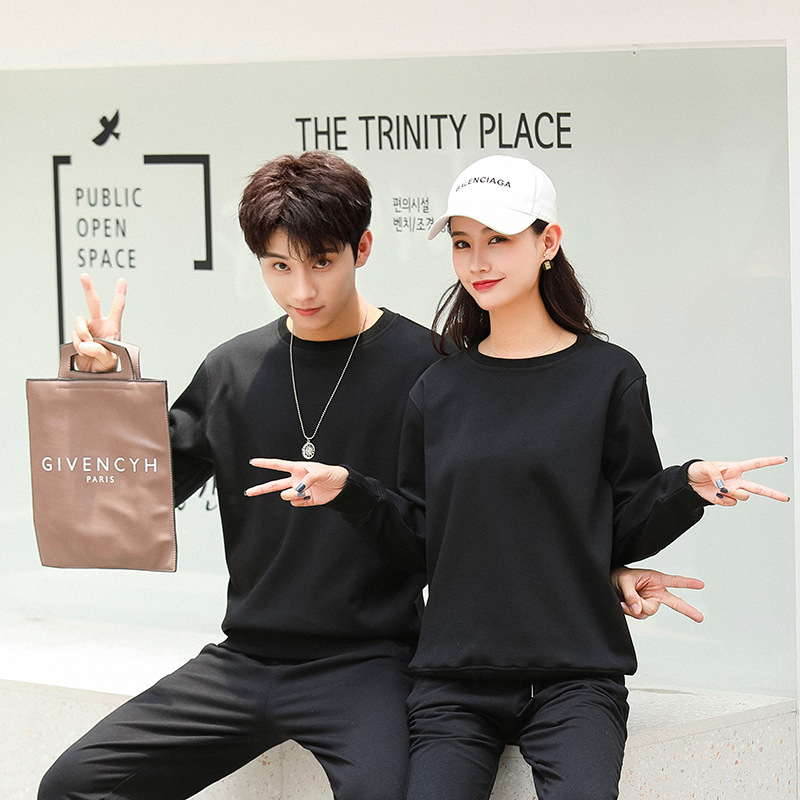 580g pure cotton winter silver fox fur crew neck sweatshirt, solid color unisex team uniform for New Year's Eve, padded, recommended