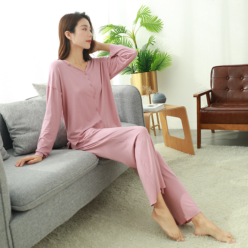 여성용 모달 면 잠옷, 봄, 가을 긴팔 가디건 슈트, 한국식 얇은 섹션, 겨울용 캐주얼 홈웨어