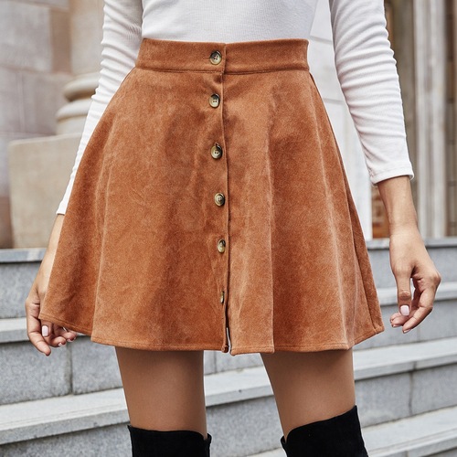 -82285# Women's Fashionable Retro Corduroy High-Waisted Skirt in European & American Style