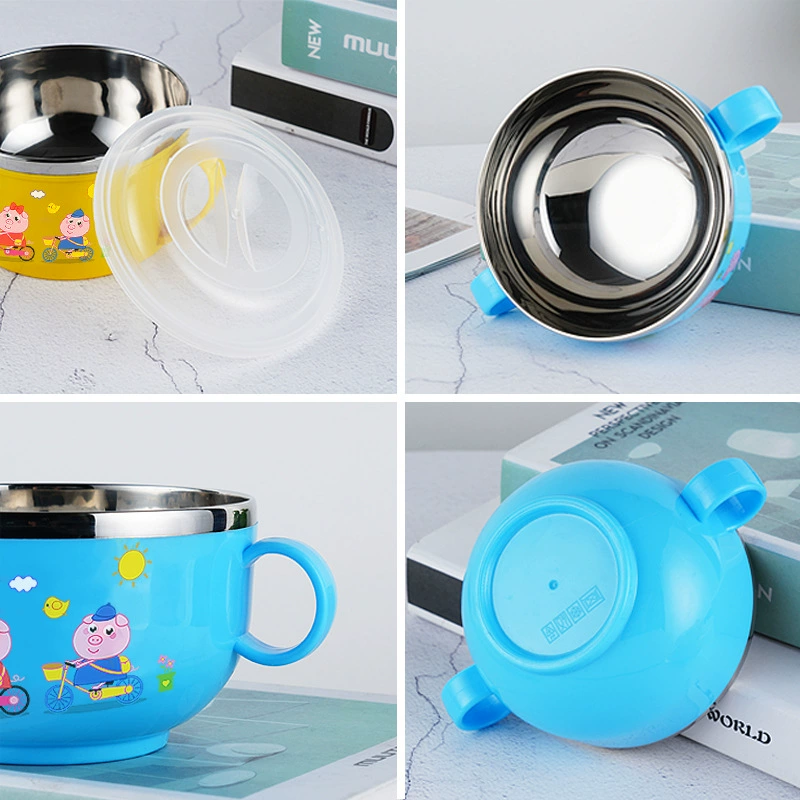 Children's cartoon dinner plate stainless steel for home use for food, anti-scald, fall protection