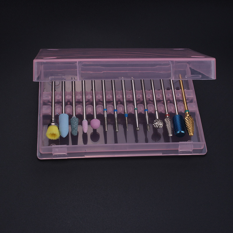 Caja de almacenamiento de cabeza de molienda de uñas transfronteriza 14 caja de visualización de cabeza de molienda de rejilla caja de cabeza de molienda de uñas de acero de tungsteno de cerámica