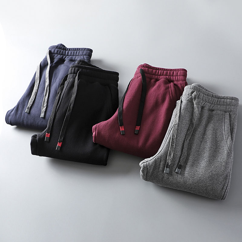 100%棉 加绒加厚！外单男mao工厂简标尾货休闲裤男冬宽松直筒卫裤
