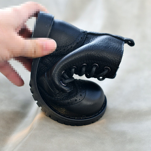 Girls princess cowhide boots Korean style British black leather boots Martin boots trendy boots baby cotton boots single boots warm boots genuine leather