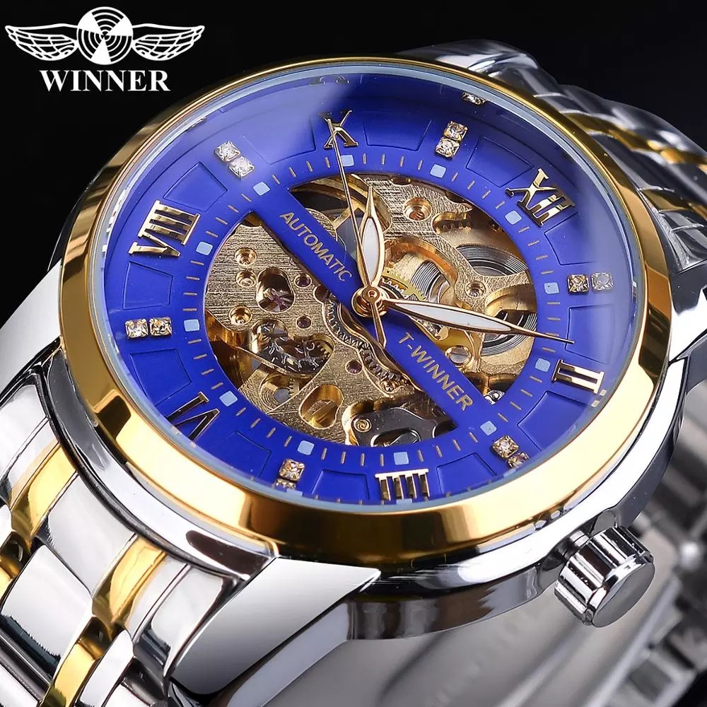 Nuevo estilo winner estilo europeo y americano moda masculina casual hueco mecánico impermeable automático reloj mecánico