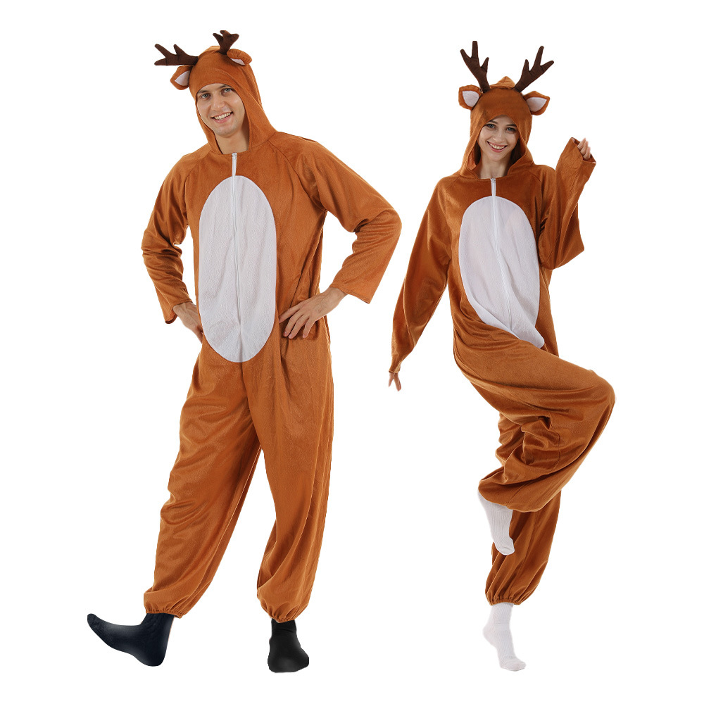 2021 New Christmas Elk One-piece Suit Couple Funny Party Stage Props Costume Bar Mall Reindeer Costume
