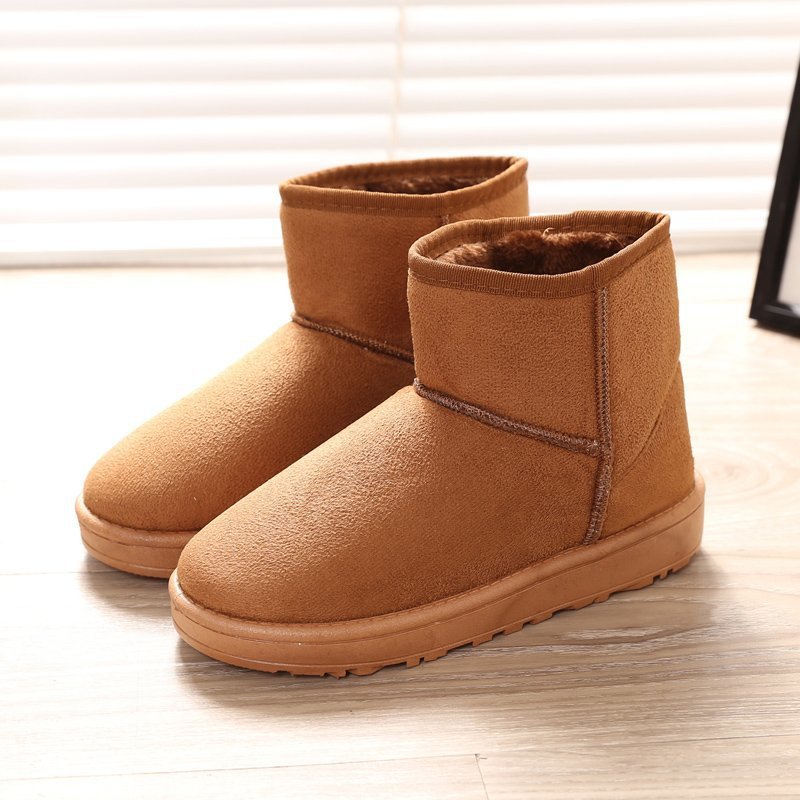 Botas de nieve de invierno para estudiantes coreanas calentadoras con lana gruesa calentadoras de algodón plano de gamuz botas de nieve de tubo corto