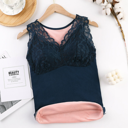 1933 winter plus size maple lace beautiful back seamless V-neck plus velvet thickened thermal vest women's underwear
