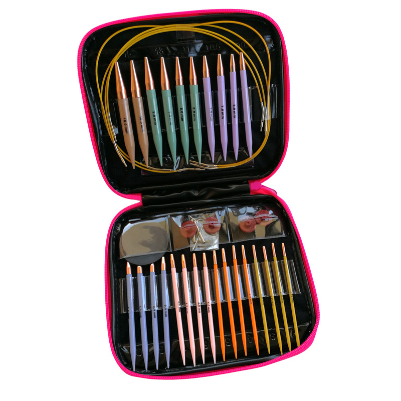 Herramienta de tejer aguja de suéter nuevo polycarbon desmontaje aguja cuerda cambio anillo aguja conjunto de 13 pares PU bolsa cinturón Accesorios
