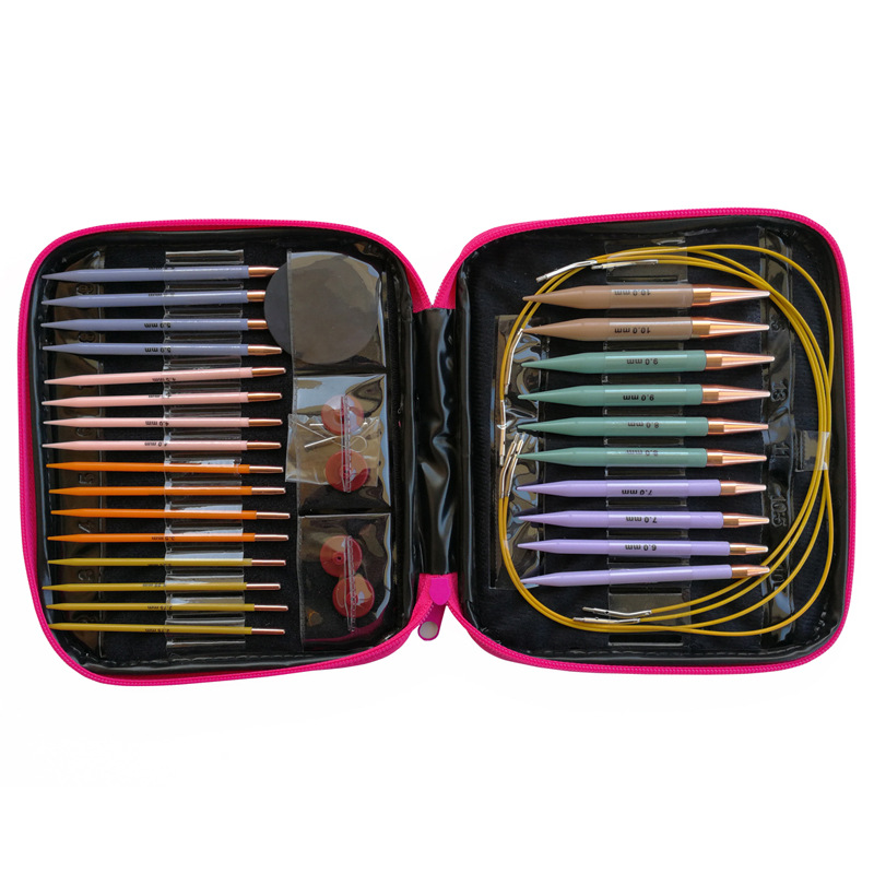 Herramienta de tejer aguja de suéter nuevo polycarbon desmontaje aguja cuerda cambio anillo aguja conjunto de 13 pares PU bolsa cinturón Accesorios