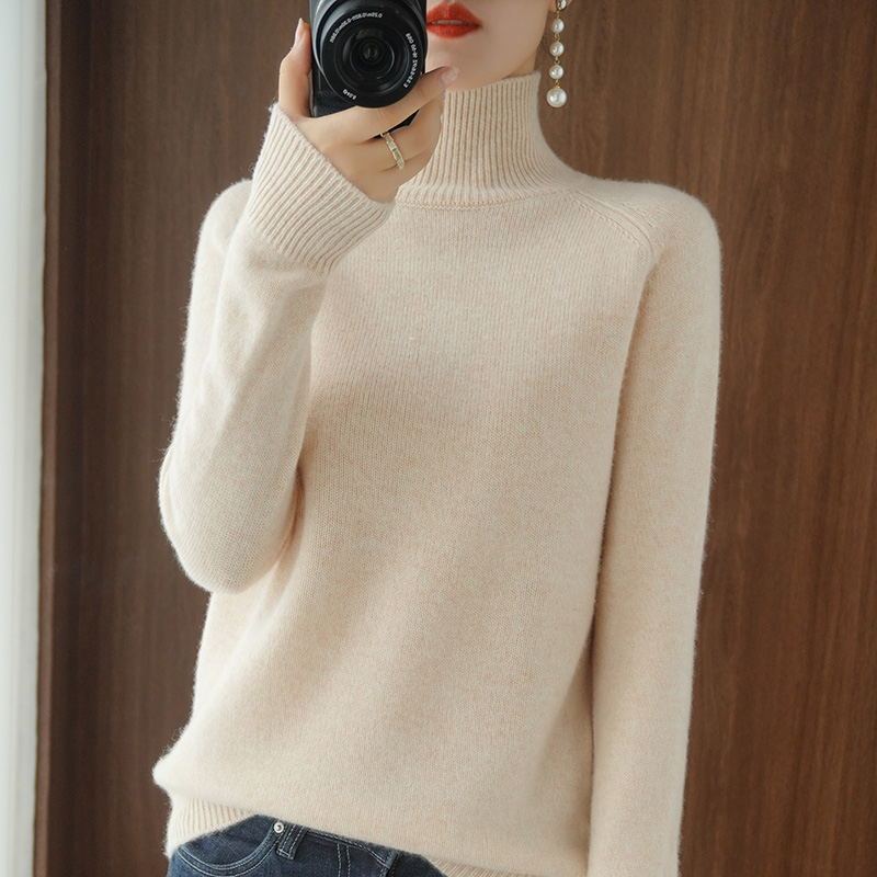 Wholesale New Autumn and Winter Sweaters for Women High Stand Collar Solid Color Pullover Sweaters Loose Versatile Wool Knitted Bottoming Shirts Large Size Wholesale New Autumn and Winter Sweaters for Women High Stand Collar Solid Color Pullover Sweaters Loose Versatile Wool Knitted Bottoming Shirts Large Size