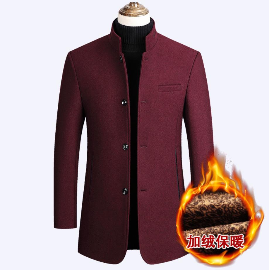 Abrigo de lana transfronterizo dedicado para hombre otoño e invierno para hombre de mediana edad collar de pie abrigo de lana forrado de lana engrosada ropa de hombre