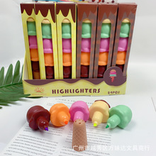 韩国创意冰淇淋造型荧光笔五色新款积木拼装涂鸦标记重点彩色记号