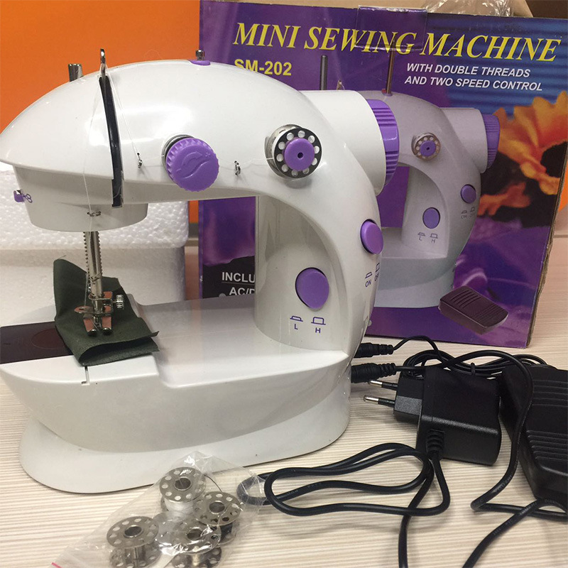 欧美品质量202家用迷你小型双线自动缝纫机干电池电源缝衣机便携