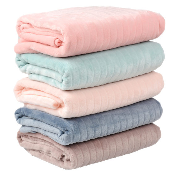 Thickened Striped Double-sided Flannel Autumn and Winter Coral Fleece Fabric Solid Color Plush Pajamas Blanket Home Clothing Fabric