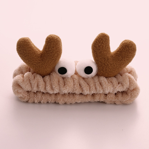 Korean version of cute deer antlers face wash headband, autumn and winter plush headband, versatile home headband, rabbit ears, cute headband for women
