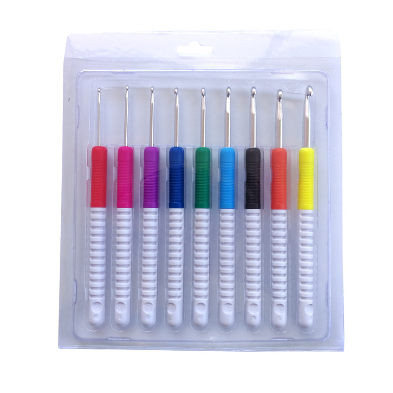 Herramienta de tejer aguja suéter nuevo ABS de dos colores mango de plástico crochet conjunto de 9 envases blister