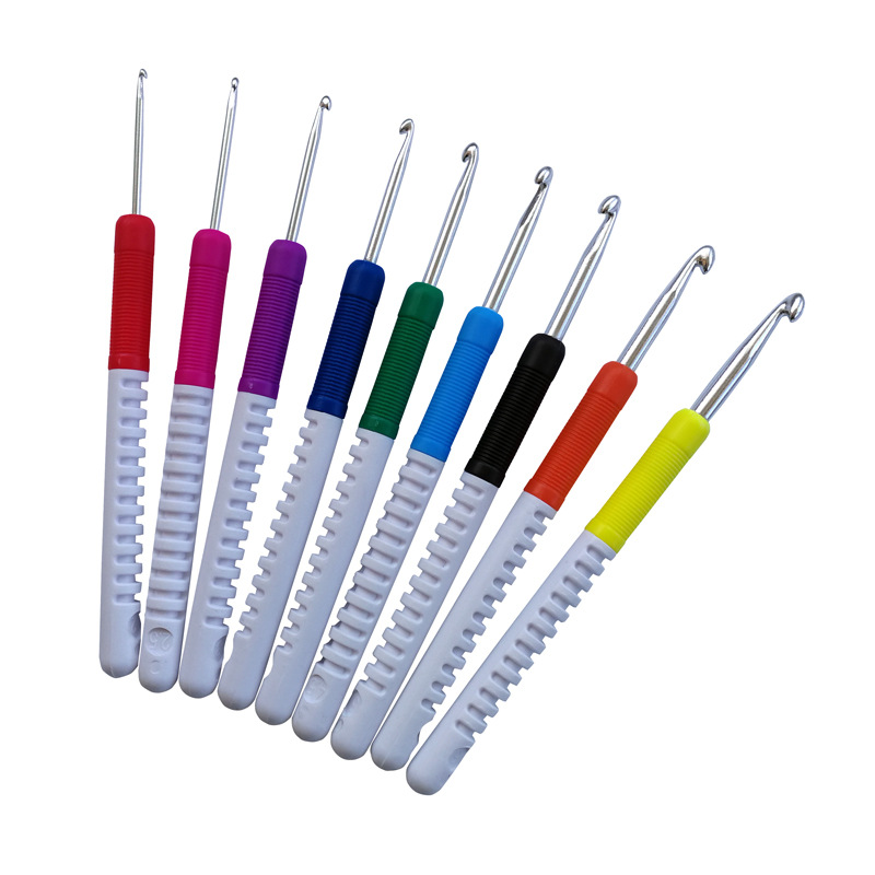 Herramienta de tejer aguja suéter nuevo ABS de dos colores mango de plástico crochet conjunto de 9 envases blister