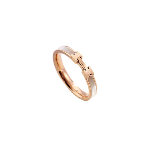 Korean style simple H white titanium steel ring for women cold style rose gold ring index finger internet celebrity fashion hot jewelry