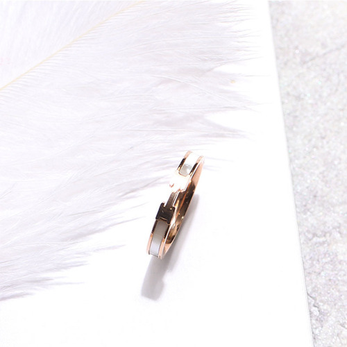 Korean style simple H white titanium steel ring for women cold style rose gold ring index finger internet celebrity fashion hot jewelry
