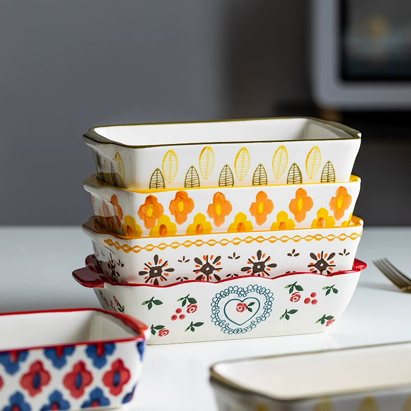 Ceramic Baking Dish, Nordic Pattern, Oven & Microwave Safe, Rectangular/Oval, Creative Prints