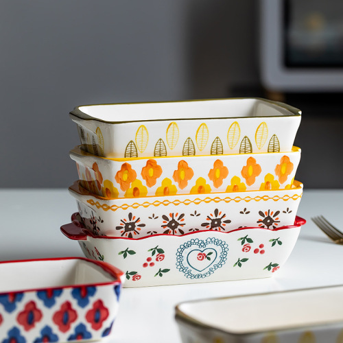 Nordic Ceramic Dinnerware Baking Tray Oven-Ready Household Baking & Gratin Dish Plate Creative Cheese-Shaped Rectangular Microwave-Safe Dish