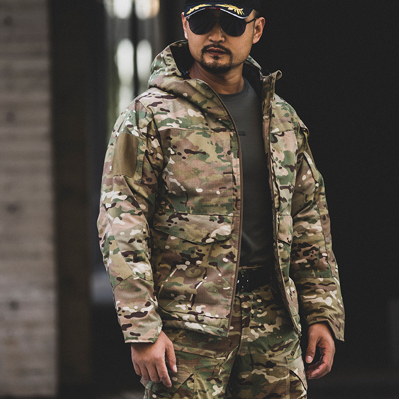 Huanlong M65 Tactical Camouflage Cotton Jacket Men's Winter Outdoor Cold-Proof Jacket Windbreaker Thermal Reflective Cotton Jacket to Keep Warm