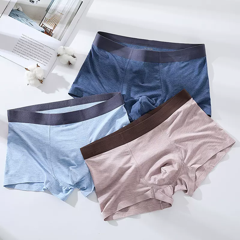 爆款50S男士莫代尔内裤一片式无痕男士彩纱中腰平角裤四角 安全裤