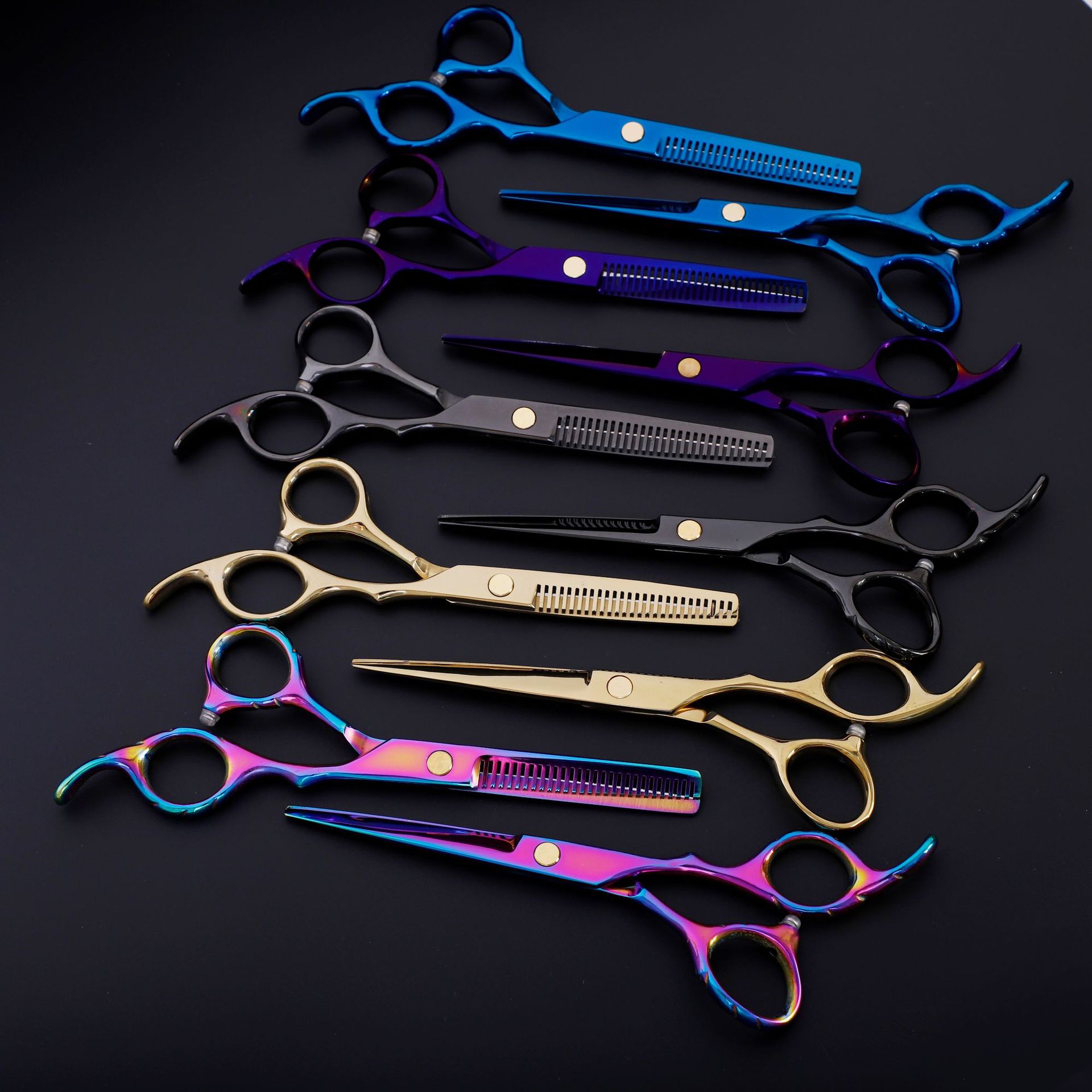 wholesale colour Colorful Scissors major Hairdressing tool vacuum Coating household scissors suit
