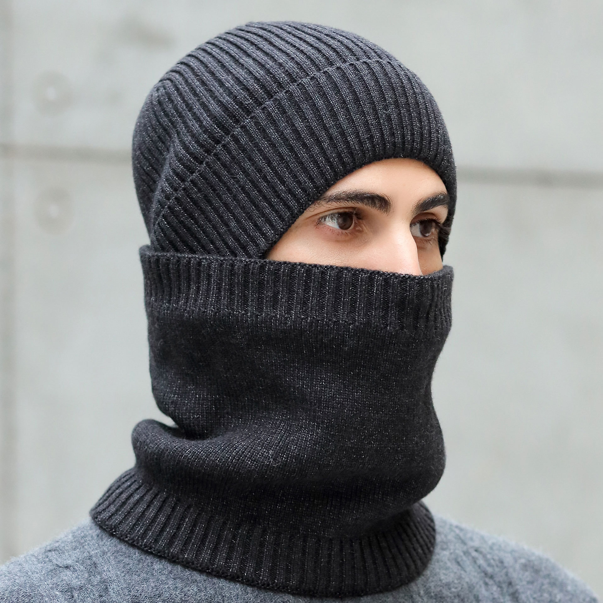 Nieuwe gebreide wollen muts volledig gesloten, volledig gesloten winter verdikte wollen pullover muts_voghion.com