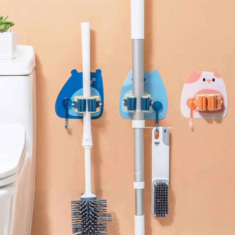 3485 Bubble Bear Mop Rack Mop Clamp Card Holder Strong Traceless Sticker No Punching Bathroom Wall Mount Mop Hook