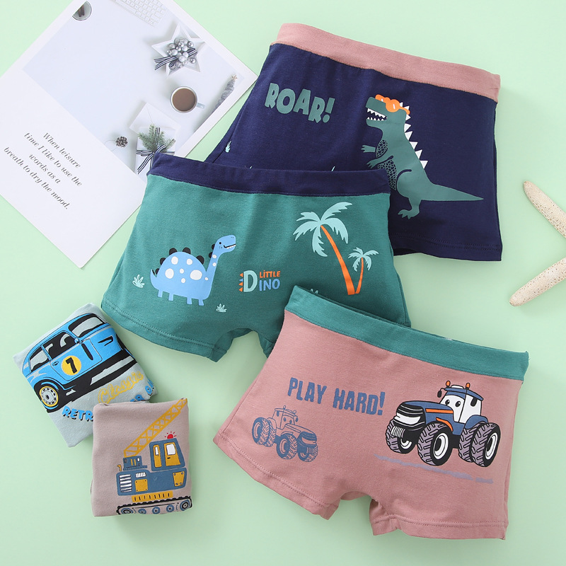 Children's Underwear Boys' Pure Cotton Boxer Shorts Student Small, Medium and Large Children Cartoon Car Boys' Boxer Briefs 2-15 Years Old