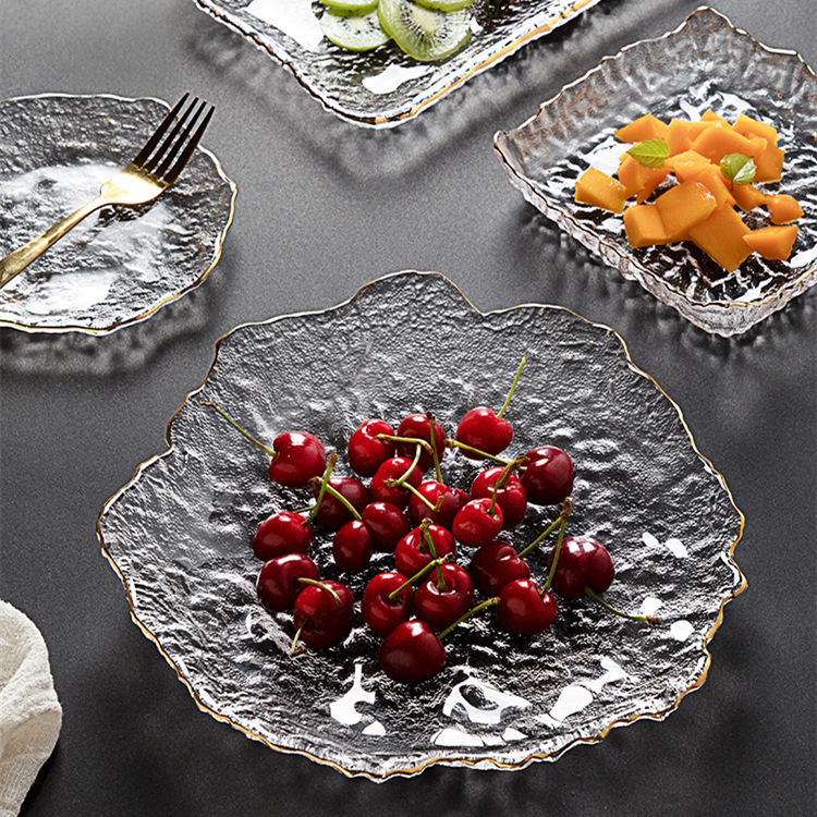 Phnom Rim Glass Ice Dew Disc Japanese Style Irregular Hammer Pattern Fruit Salad Sushi Plate Tableware Wholesale Snacks Phnom Rim Glass Ice Dew Disc Japanese Style Irregular Hammer Pattern Fruit Salad Sushi Plate Tableware Wholesale Snacks