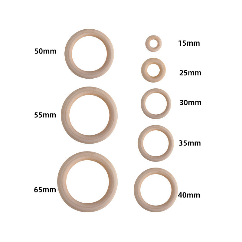 Bebé molar anillo de madera 15-65mm madera maciza Hemu anillo de juguete niños DIY creativo mordedor pulsera mordedor palo