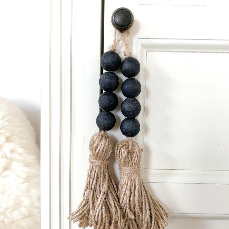 European and American Pastoral Style Wooden Beads Tassel Door Handle Decorative Pendant Clothes Hook Decorative Pendant Handmade Wall Hanging Ornaments