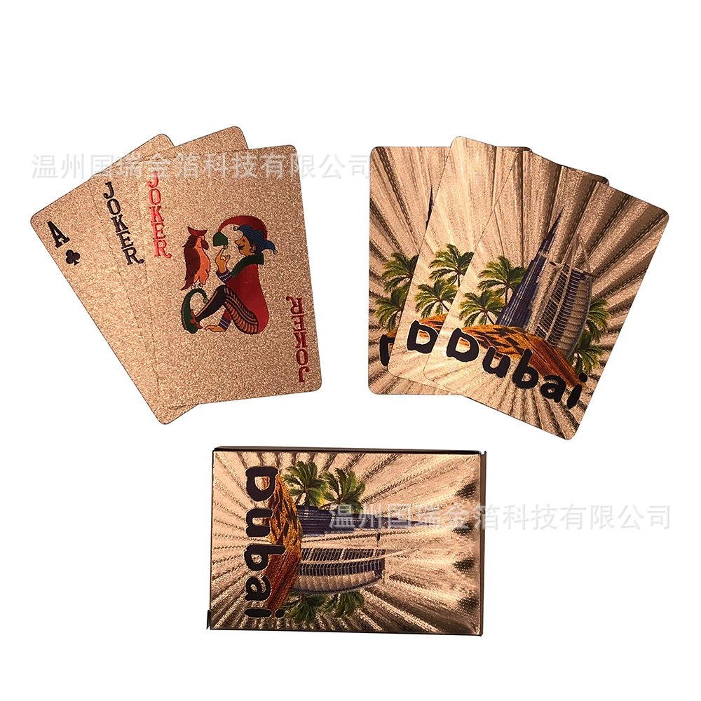 Розовое золото фольги Покер Дубай Внешняя торговля игральные карты Золотая фольга ПЭТ Водонепроницаемый покер для местных героев Золотой покер