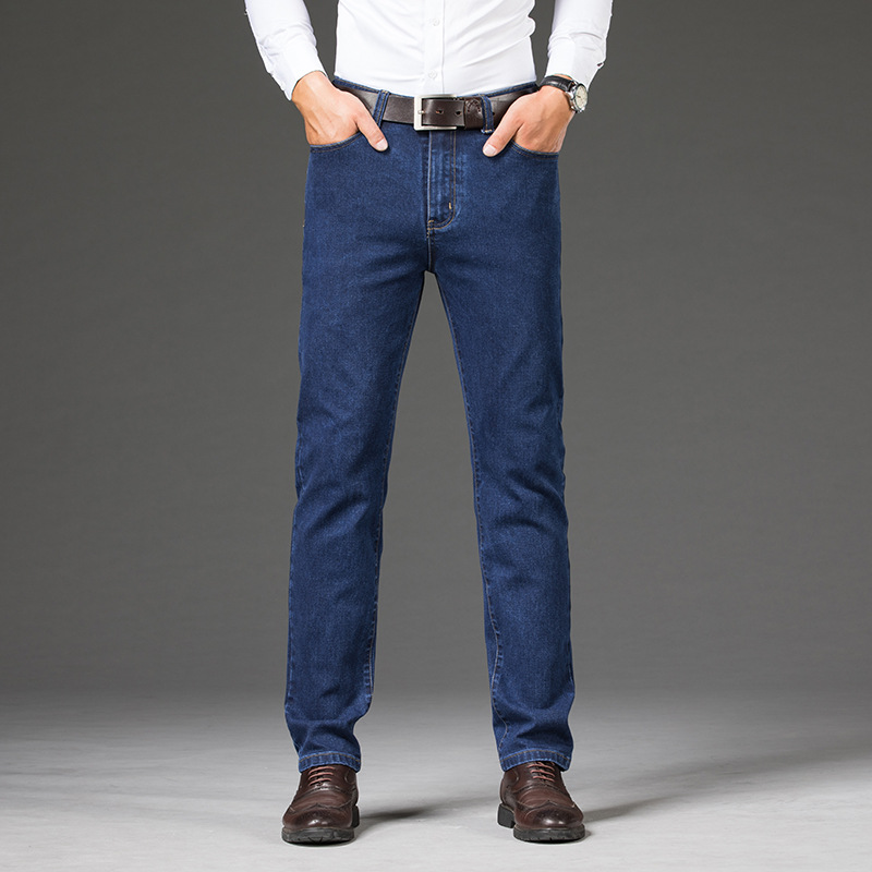 Plus Size Business Jeans Stretch Straight Slim-fit Business Middle-aged Simple Washed Men's Pants Plus Size Fat Pants