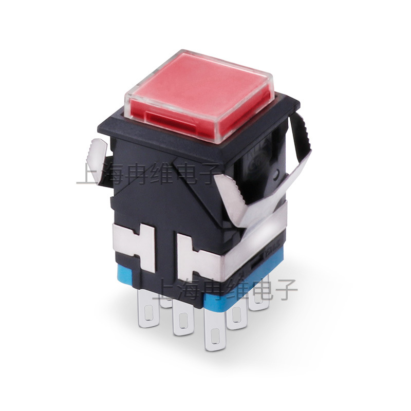 上开 上海永星方形按钮开关KD2-22L复位红灯面发光 8脚 3A 250VAC