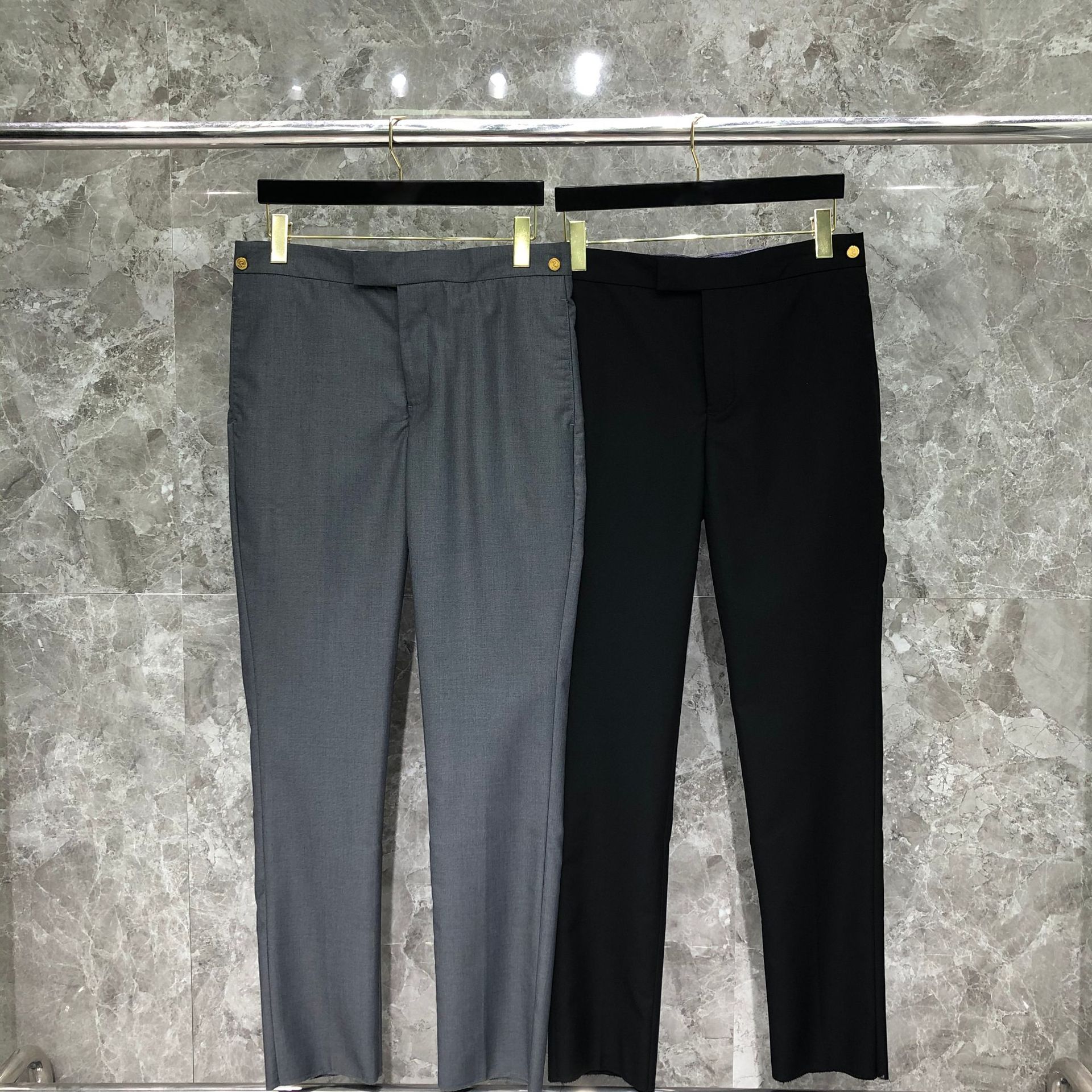 TIME BREATHE tb Solid Color Trousers Wool Straight Slim-fit Small Trousers Men's Gold Buckle Casual Trousers