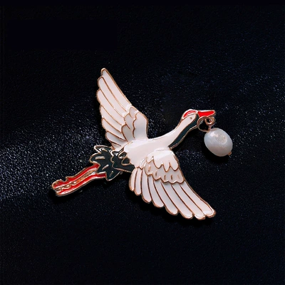 Fashion Natural Pearl Enamel Crane Brooch Popular Guofeng Couple Oil Drop Pin Hanfu Cheongsam High-end Accessories (Yaxa sancaqları) - pearl-crane-spream-wings