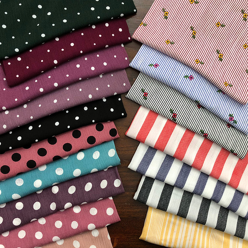 30支人棉绉布 活性印花棉绸棉绉女装条纹圆点印花连衣裙裤子布料