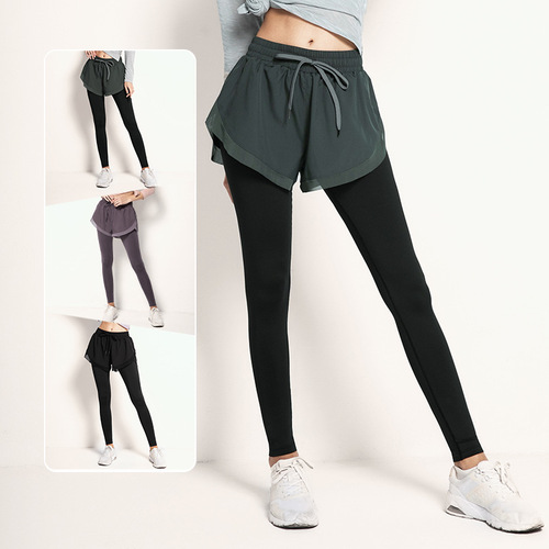 New fake two-piece slim yoga pants, spring and autumn sports pants for women, running fitness pants, stretch tight yoga pants for women