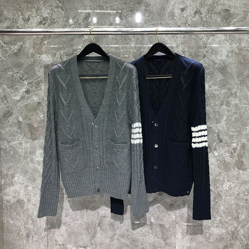 TIME BREATHE TB Cardigan Sweater Trendy Brand Four Bar Alan Knitted Wool Korean V-neck Long Sleeve Sweater