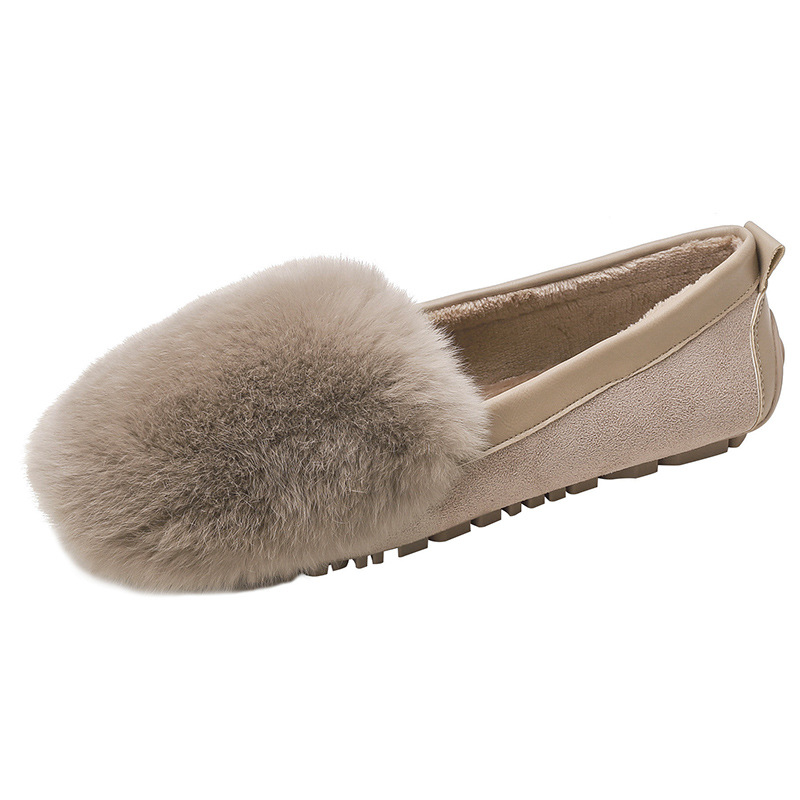 Mocasines forrados de lana para mujer Otoño e Invierno 2023 nuevos zapatos de felpa planos para mujer desgaste exterior slip-On Plus size Pumps 41-43